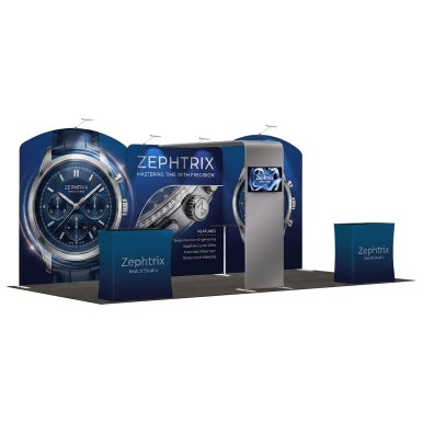 20ft Inline Trade Show Booth – Complete Display Package with Dual Podiums & Banner Stand