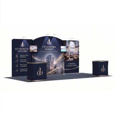 20ft Inline Trade Show Booth - Fabric Backwall Display with Counters & Lighting