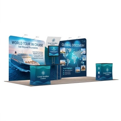 20ft Inline Trade Show Booth - Modular Backwall Display with Counters & LED Lighting