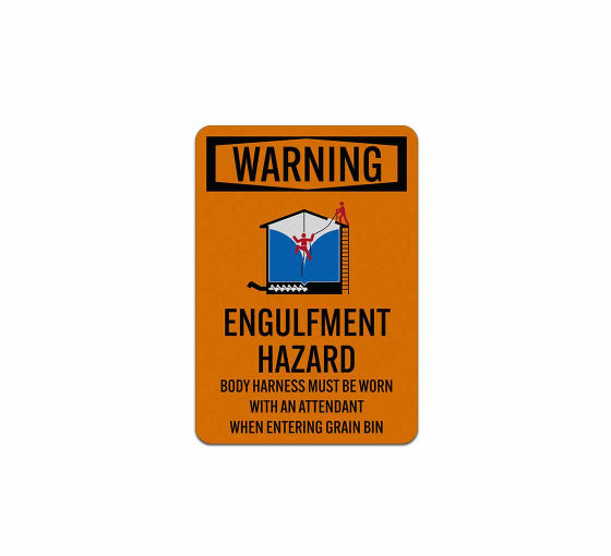 Grain Silo Engulfment Hazard Aluminum Sign (Reflective)