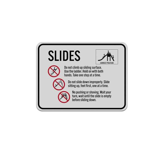 Playground Slide Rules Aluminum Sign (Reflective)