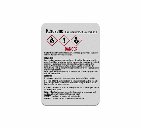 Kerosene Chemical Danger Aluminum Sign (Reflective)