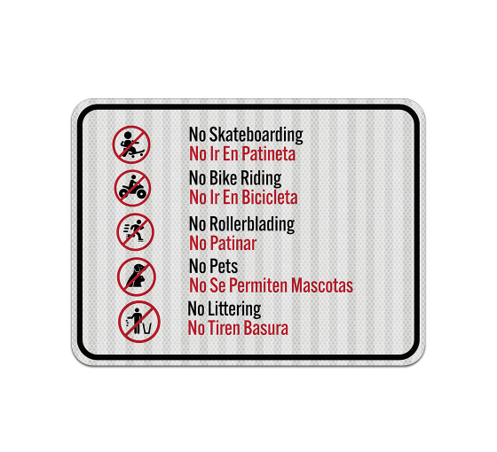 Bilingual No Skateboarding Aluminum Sign (EGR Reflective)