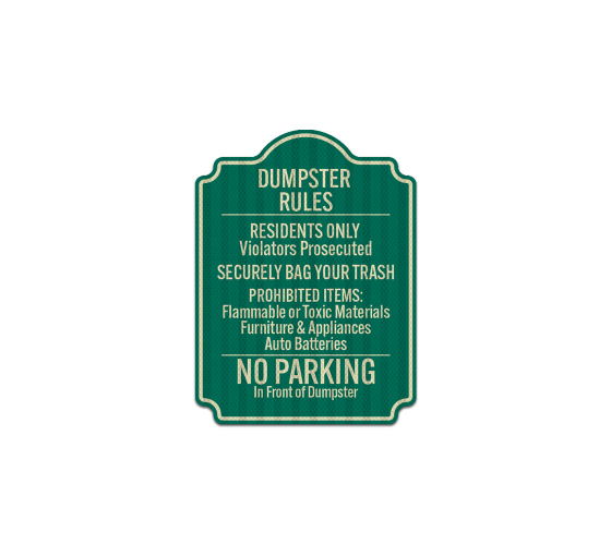 Dumpster Rules Residents Only Aluminum Sign (HIP Reflective)
