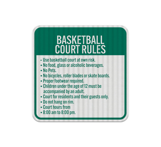 Basketball Court Rules Aluminum Sign (EGR Reflective)