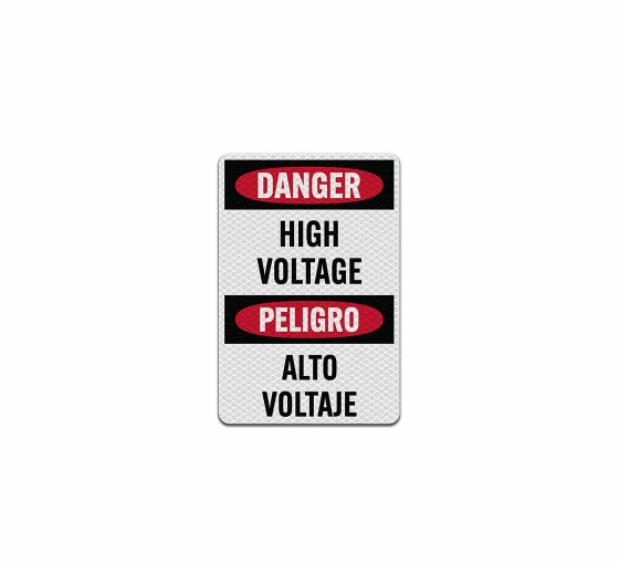 Bilingual High Voltage Warning Aluminum Sign (Diamond Reflective)