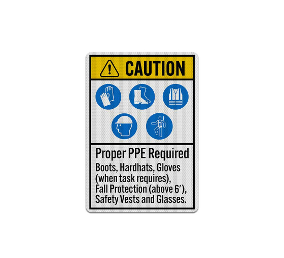 ANSI Caution Proper PPE Required Decal (EGR Reflective)
