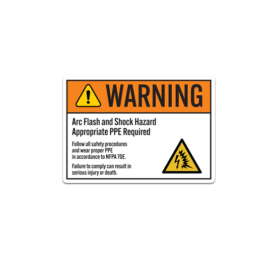 ANSI Warning Arc Flash & Shock Hazard Decal (Non Reflective)