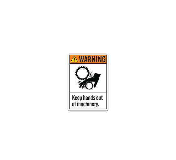 ANSI Warning Keep Hands Out Of Machinery Decal (Non Reflective)