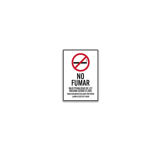 Spanish District Of Columbia No Smoking Decal (Non Reflective)
