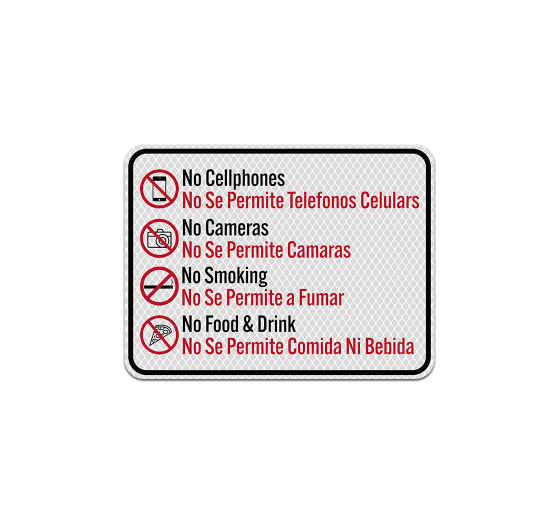 Bilingual Prohibitory No Cell Phones Aluminum Sign (Diamond Reflective)