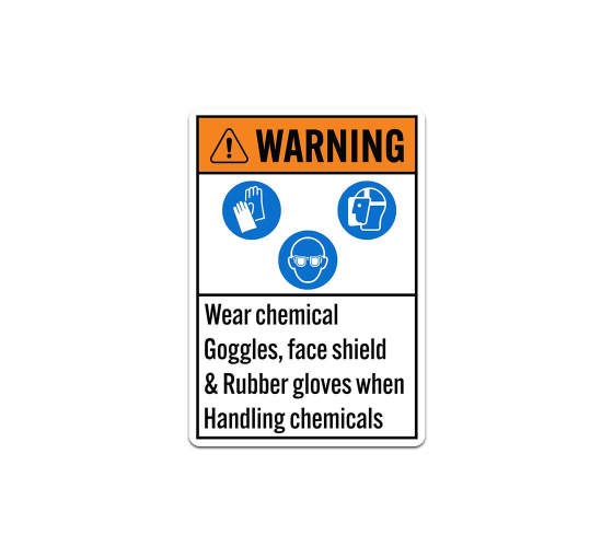 ANSI Wear Goggles Face Shield & Rubber Gloves Decal (Non Reflective)
