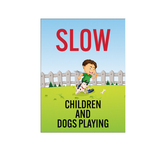 Slow Children & Dogs Playing Corflute Sign (Reflective)