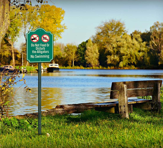 Do Not Feed Or Disturb The Alligators Symbol Aluminum Sign (Non Reflective)