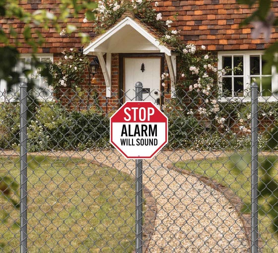Stop Alarm Will Sound Aluminum Sign (Non Reflective)