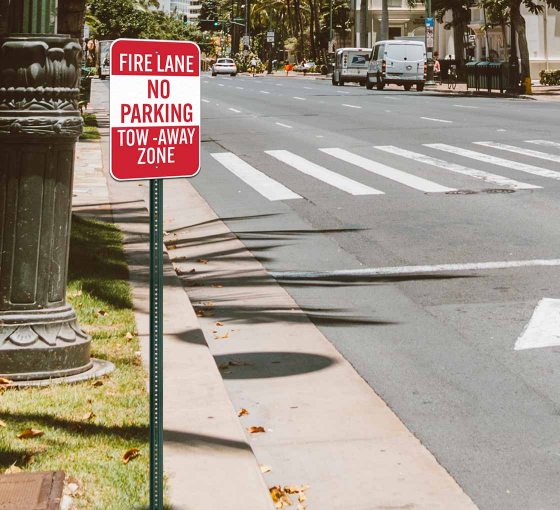 Fire Lane No Parking Tow Away Zone Aluminum Sign (Non Reflective)