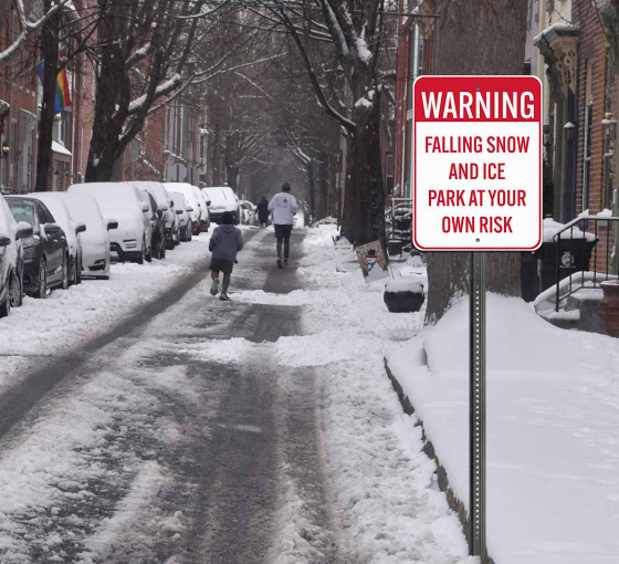 Falling Snow & Ice Park At Your Own Risk Aluminum Sign (Non Reflective)