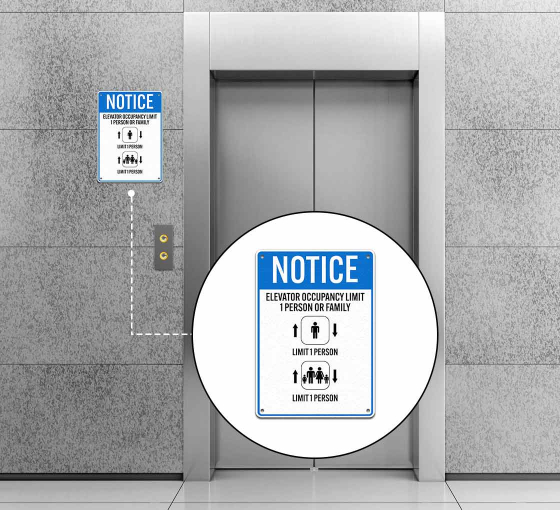 Elevator Occupancy Limit 1 Person Aluminum Sign (Non Reflective)