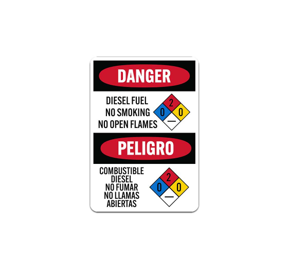 Bilingual OSHA Diesel Fuel No Smoking No Open Flames Aluminum Sign (Non Reflective)