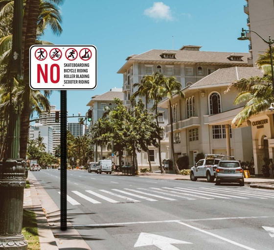 No Bicycle Riding Roller Blading Scooter Riding Aluminum Sign (Non Reflective)