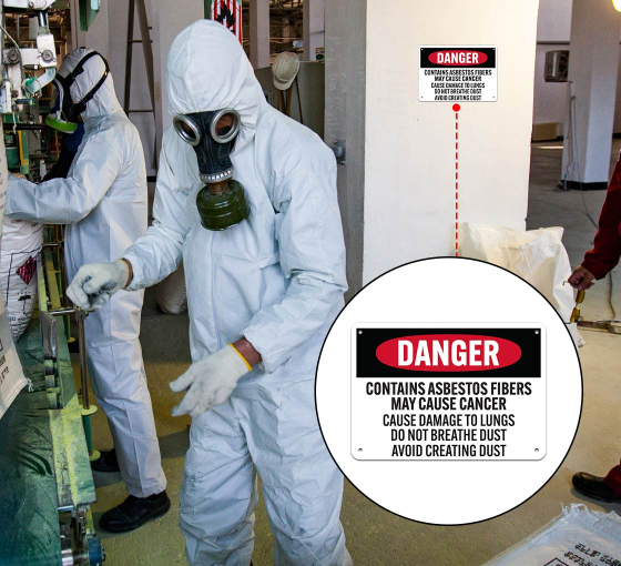 Bilingual Danger Contains Asbestos Fibers Aluminum Sign (Non Reflective)