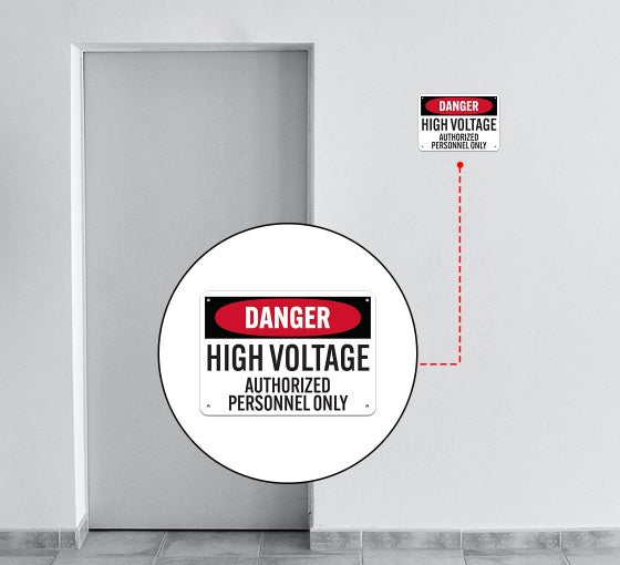 NMC OSHA-Schild „Gefahr – Hochspannung, Nur Für Autorisiertes Personal“ – Zweisprachig, 35,6x25,4 Cm, Aluminium 0,040″, Schwarz/rot Auf Weiß