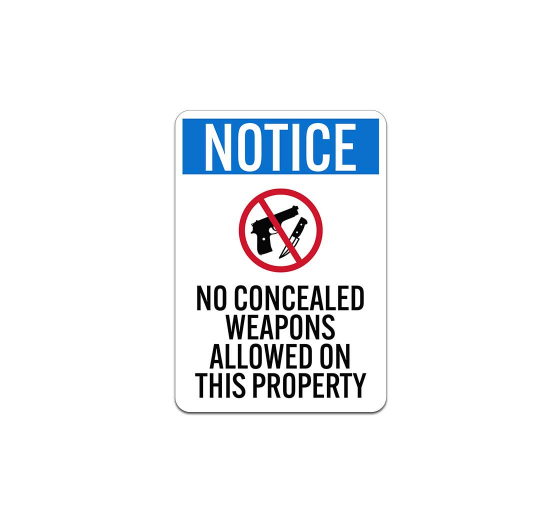 No Concealed Weapons Allowed On This Property Plastic Sign