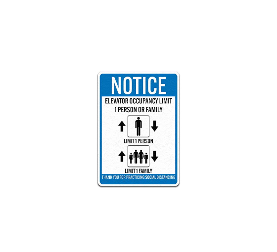 Notice Elevator Occupancy Limit 1 Person Or Household Plastic Sign