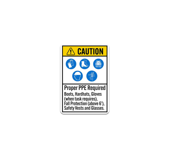 ANSI Proper PPE Required Boots Hardhats Gloves Plastic Sign