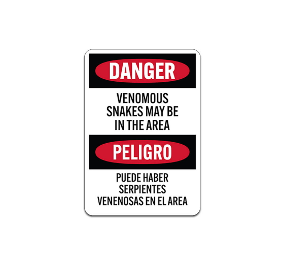 Bilingual OSHA Venomous Snakes May Be In The Area Plastic Sign