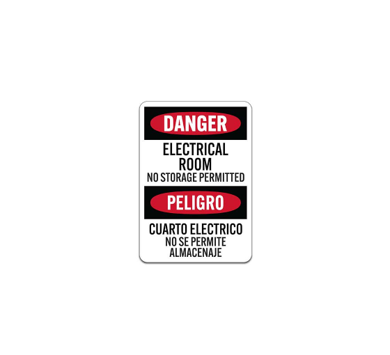 Bilingual OSHA Electrical Room No Storage Permitted Plastic Sign