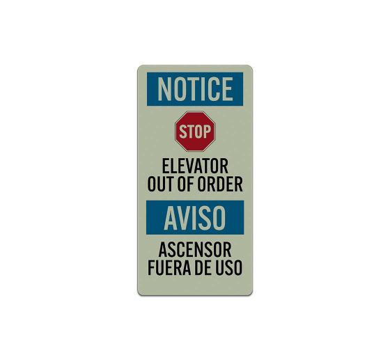 Bilingual Elevator Out of Order Decal (Glow In The Dark)