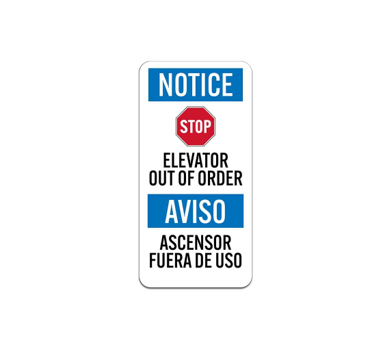 Bilingual Elevator Out of Order Plastic Sign