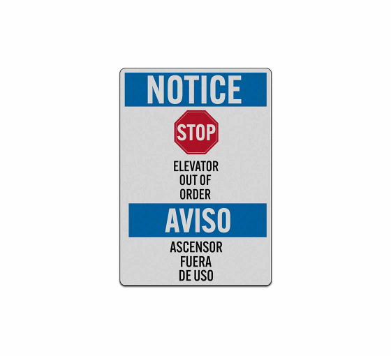 Bilingual Elevator Out of Order Decal (Reflective)