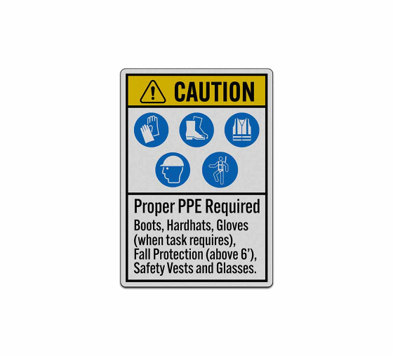 ANSI Caution Proper PPE Required Decal (Reflective)