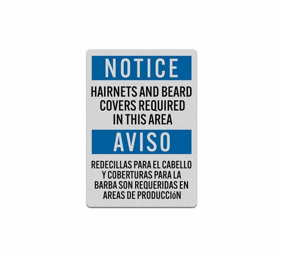 Bilingual OSHA Hairnets & Beard Covers Decal (Reflective)