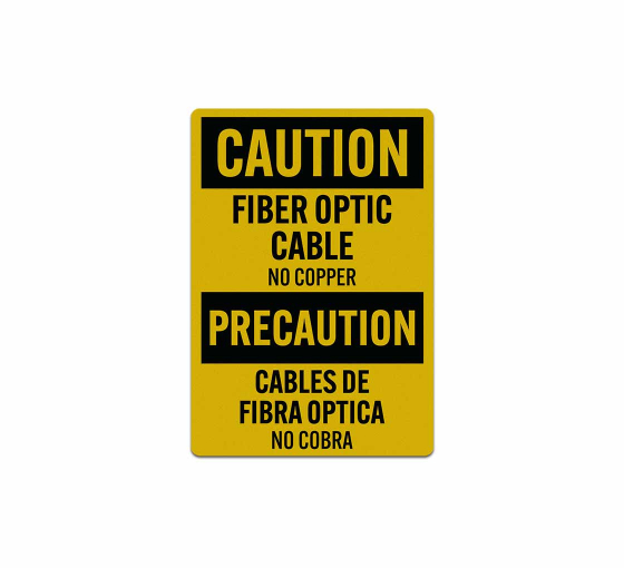 Bilingual OSHA Fiber Optic Cable No Copper Decal (Reflective)
