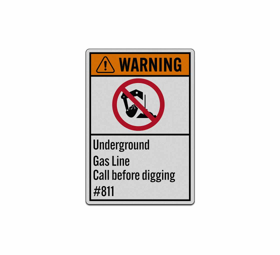 ANSI Underground Gas Line Call Before Digging Decal (Reflective)