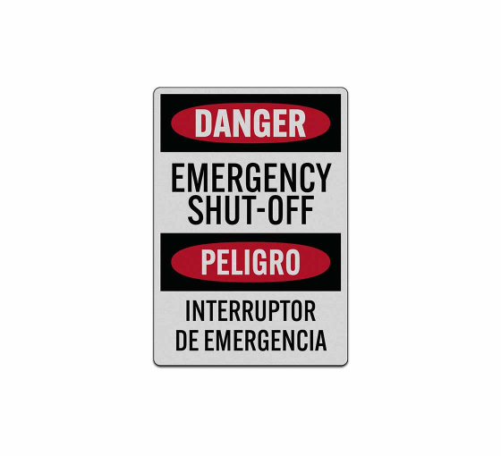 Bilingual OSHA Spanish Emergency Shut Off Decal (Reflective)