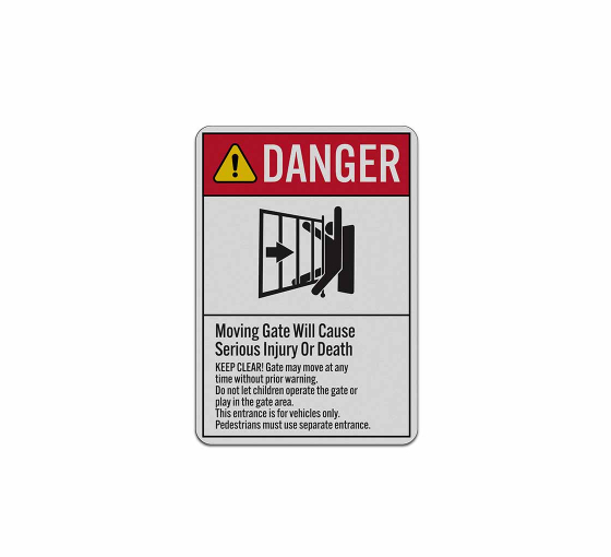 ANSI Danger Moving Gate Aluminum Sign (Reflective)