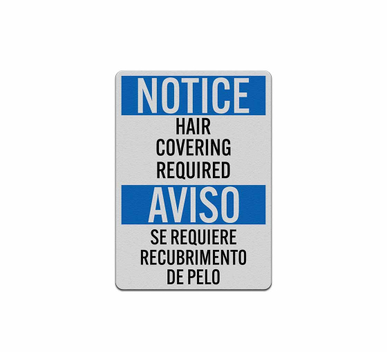 Bilingual OSHA Hair Covering Required Aluminum Sign (Reflective)