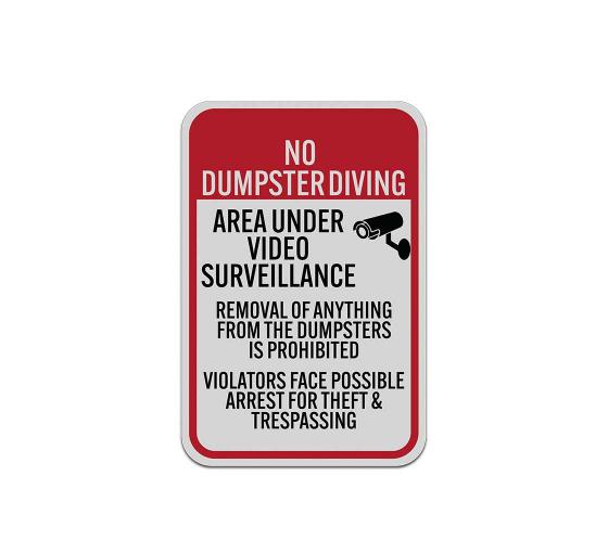 No Dumpster Diving Aluminum Sign (Reflective)