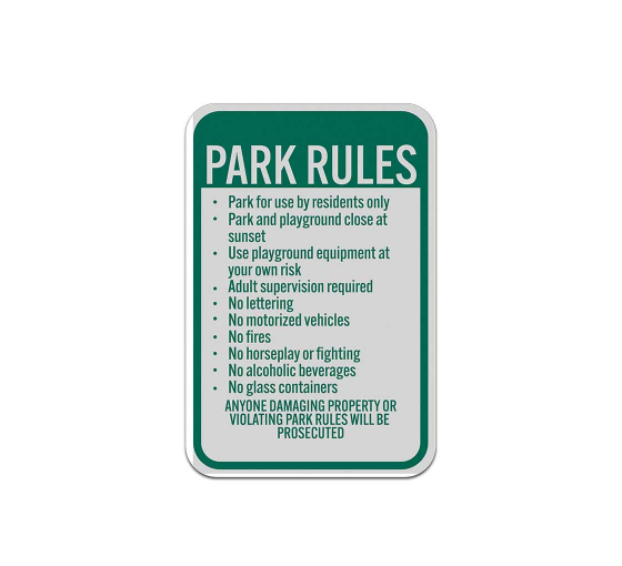 Park Rules Park For Use By Residents Only Aluminum Sign (Reflective)