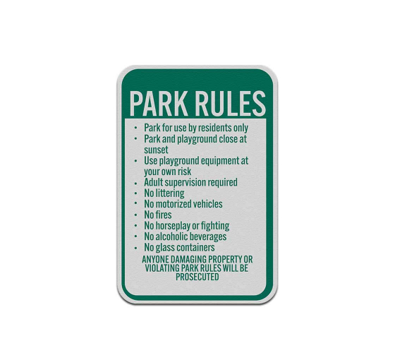 Park Rules Park For Use By Residents Only Aluminum Sign (Reflective)