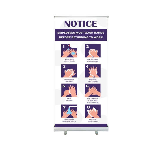 Notice Employees Must Wash Hands Roll Up Banner Stands