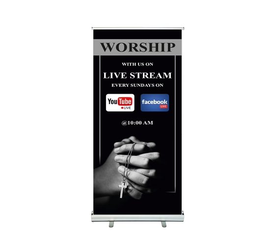 Worship with Us on Livestream Roll up Banner Stands