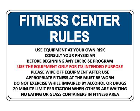Premium Quality Fitness Center Rules Sign Alcohol Weapon Drug