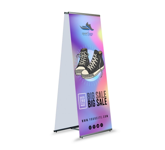 Outdoor Double Sides Adjustable X Banner Stand  2 x Free Printing Display Banner 