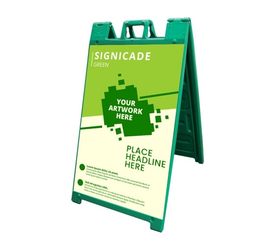 A Frame Sign Stand In Green Plasticade Signicade Bannerbuzz