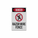 Danger Razor Wire Fence Decal (Reflective)